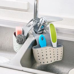 Kitchen Storage Sink Caddy Sponge Holder Silicone Plastic Soap Hanging Ajustable Strap Faucet With Drain Holes For Drying