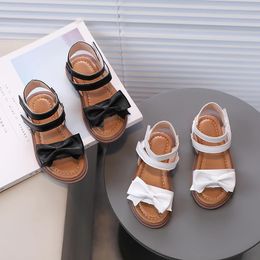 Little Kids Summer Sandals Appliques Ankle Strap Children Sliders Black Beige Hook-loop Pu Leather Fashion 21-30 Girls Shoes 240321