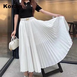 Skirts Spring Summer 2024 Bow Pleated Women High Waist Elegant Vintage Korean Fashion Chic Black White Midi Skirt