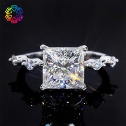 D-color Mosang Stone 925 Silver Ring 2/3 Princess Fang Mosang Stone Womens Proposal as a Gift for Girlfriend OOBO