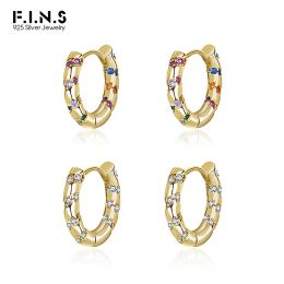 Earrings F.I.N.S 925 Sterling Silver Rainbow Zircon Hoop Earrings INS Colourful CZ Luxury Ear Trendy Stackable Huggies Fine Jewellery