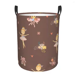 Laundry Bags Folding Basket Cute Ballet Girl Round Storage Bin Large Hamper Collapsible Clothes Bucket Organiser