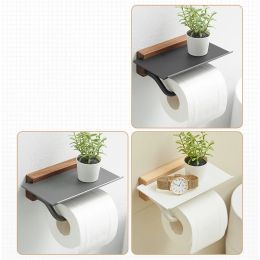 Wood Toilet Paper Holder Bathroom Wall Mount WC Paper Phone Holder Shelf Towel Roll Shelf Accessories Roll Holder