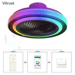 RGB Low Profile Ceiling Fan with Lights Remote and Music Speaker Modern Flush Mount LED-RGB Ambient Light for Bedroom Kids Room