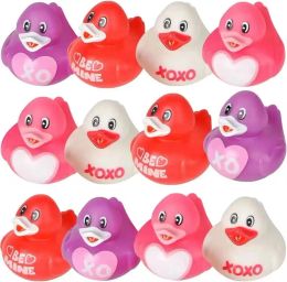 5-30Pcs 2 Inch Valentine Rubber Ducks in Bulk Valentine's Day Pink Red White Purple Small Heart Rubber Ducks for Pool Bathtub