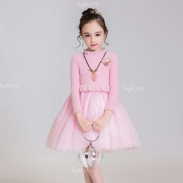 Wool Skirt Girls' Winter Style Plush Warm Sweater Mesh Children's Dress Medium Size Clothing Long Sleeved