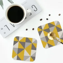 Table Mats Triangle Design In Yellow And Grey Coasters Leather Placemats Non-slip Insulation Coffee Mat Kitchen Dining Pads Set Of 4