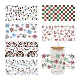 Window Stickers UV DTF Transfesr Merry Christmas Snowflake Snowman Print For 16oz Libbey Glasses Wraps Bottles Cup Can D5185