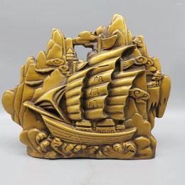 Decorative Figurines China FengShui Copper Sculpture Dragon Boat Yi Fan Feng Shun Ship Lucky Statue Brass