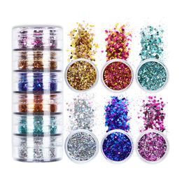 6 Grid Connected Bottle Mixed Color Nail Art Glitter Cross-border Hot Crystal Extend Armor Filled Sequin Jewelry