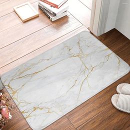 Carpets White And Gold Marble Doormat Rug Carpet Mat Footpad Polyester Non-slip Antiwear Front Room Corridor Kitchen Bedroom Balcony