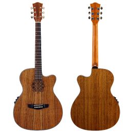 Guitar 40 Inch Electric Acoustic Guitar Hickory Wood Body Flower Pattern Unique Sound Hole Folk Guitar Matte 6 Strings Wood Guitar