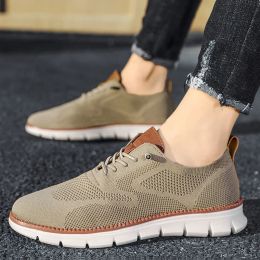 Shoes 2023 Men Sneakers Plus Size Trendy British Style Summer Breathable Soft Male Sports Shoes Fashion Solid Woven Mesh Running Flats