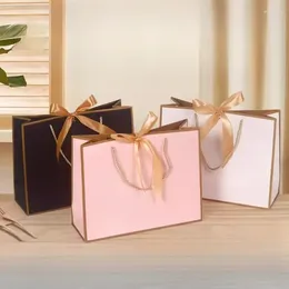 Gift Wrap 10pcs/lot Pink Bag Box Ornament Pajama Book Black Handle With Ribbon Paper Kraft