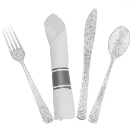 Disposable Flatware Western Food Cutlery Home Tableware Kit Heavy Duty Plastic Party Dinner Dinnerware Spoon Fork Paper Towels