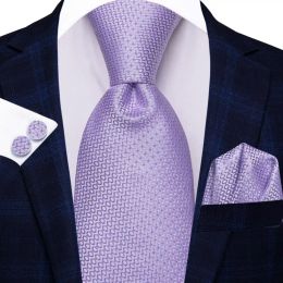 Hi-Tie Purple Silver Striped Silk Elegant Tie For Men Groom Wedding Men Necktie Pocket Square Cufflink Accessory Wholesale