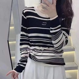 Designer High Quality Striped Knitwear Fashion Embroidery Letter Logo Printed Round Neck Long Sleeve Loose Knit Top