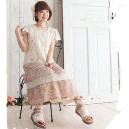 Casual Dresses Sweet Mori Girl Women Small Broken Flower Lace Embroidery Elegant Dress Sleeveless Female Clothing Kawaii Princess A008