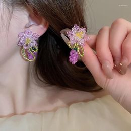 Dangle Earrings Minar INS Fashion Purple Colour Crystal Miyuki Strand Grape Flower Tassel Long Drop For Women Holiday Casual Jewellery