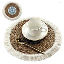 Table Mats Boho Placemats Elegant Round Rattan Pads Natural Fringe Drink Exquisite Cup For Dining Home Decor Banquets