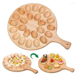 Kitchen Storage Wooden Egg Tray Round Deviled Plate Creative Rack Serving Platter With Durable Handle Counter Organiser