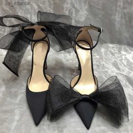 Dress Shoes Fashion Lace Big Bowknot Satin Women Pumps Elegant Stiletto High heels Party Prom Sandals Spring Summer Wedding Bridal H2404039Q1K