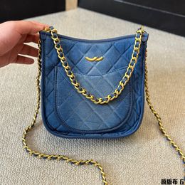 Hobo Denim Underarm Bag Fashion Womens Shoulder Bags Blue Diamond Gold Hardware Metal Clasp Luxury Handbag Crossbody Bag Makeup Bag Fashion Bag Card Bags Purse 22cm