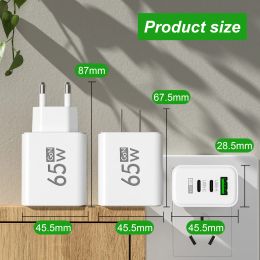 GaN Fast Charging 65W USB-C Charger Charger PD Quick Charge 3.0 Wall For Phone Adapter For iPhone 15 Xiaomi POCO Samsung Oneplus