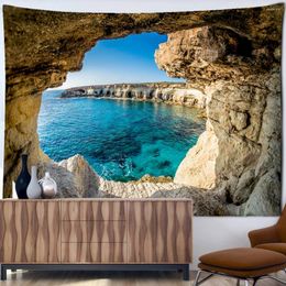 Tapestries Cave Waterfall Scenery Tapestry Wall Hanging Minimalist Natural Art Hippie Tapiz Aesthetic Room Home Decor