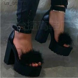 Dress Shoes Womens fur sandals high heels with womens platform pumps ankle straps wedge shoes summer 2022 H240403YK2I