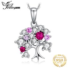Necklaces JewelryPalace Life Tree Created Ruby 925 Sterling Silver Pendant Necklace for Women Statement Gemstone Jewellery Choker No Chain