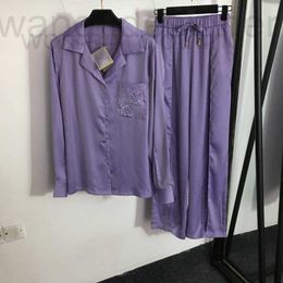 Women's Sleep & Lounge designer Designer Autumn New Home Pyjama Set with Embroidered Chest Pocket Long sleeved Shirt+Drawstring Elastic Waist Wide Leg Pants OVH7 JK5J