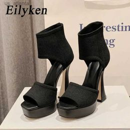 Dress Shoes 2024 Summer Elastic fabric Chunky High Heels Women Sandals Fashion Platform Open Toe Banquet Female Pumps H240403