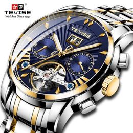 Top Luxury Brand TEVISE Automatic Men Watch Stainless steel Tourbillon Calendar Mechanical Wristwatch Men Business Clock2590