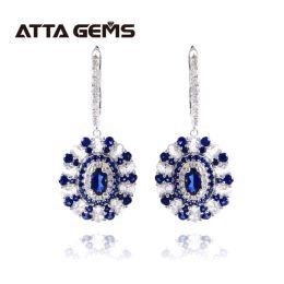 Earrings Blue Sapphire Classic Sterling Silver Drop Earring for Women Personal Jewerly Created Sapphire Charming Birthday Party Gifts