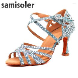 Dance Shoes Samisoler Dress Woman Satin Shining Rhinestones Soft Bottom Latin Salsa Sneakers Women