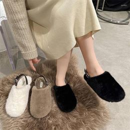 Casual Shoes Winter Fur Slippers Retro Women Flat Slipper Loafers Autumn Soft Comfortable Warm Cotton