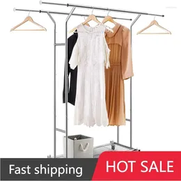 Hangers Simple Trending Double Rail Clothing Garment Rack Heavy Duty Commercial Grade Rolling Clothes Organiser With Wheels