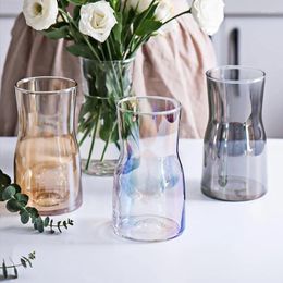 Vases Glass Vase Nordic Wide Mouth Multicolor Flower For Home Bar Restaurant Decoration Fun Gifts Drop