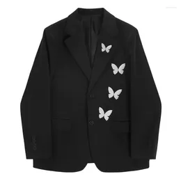 Women's Suits Spring Vintage Butterfly Embroidery Black Suit Jacket Korean Loose Notch Collar Long Sleeve Single-breasted Female Blazers