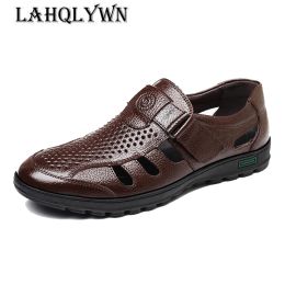 Sandals Men Genuine Leather Sandals Summer Cow Leather For Beach Breathable Fisherman Shoes Slipper Style Soft Bottom H327