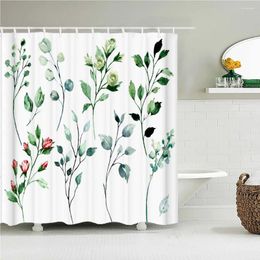 Shower Curtains Fresh Green Plant Flowers Leaves Curtain Bathroom Waterproof Polyeste Fabric Bathtub Decor With Hooks 180X180cm