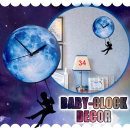 Wall Clocks Flocked Christmas Garland 6 Ft Diamond Painter Beads Girl Swinging On The Moon Little Boy Clock Decoration