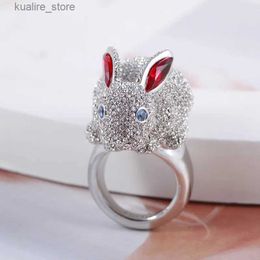 Cluster Rings Europe and The United States Jewellery Wholesale Cute Fun Sparkle Rhinestone Rabbit Pearls Embellished Jade Rabbit Ring. L240402