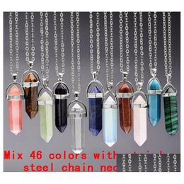 Pendant Necklaces Necklace Jewelry Healing Crystals Amethyst Rose Quartz Bead Chakra Point Women Men Natural Stone Pendants Leather Dha4P
