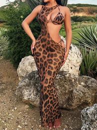 Women's Swimwear Sexy Brown Leopard Print Bikini 2024 Mujer Sleeveless Cover Up 3 Piece Swimsuit Summer Holiday Bathing Suit Thong Dress