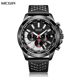 Wristwatches MEGIR Sports Watches For Mens Luxury Quartz Clock Chronograph Leather Fashion Casual Wristwatch Army Military Watch Reloj