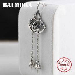 Earrings BALMORA Real Original 925 Sterling Silver Lotus Drop Earrings for Women Girl Hollow Flower Dangle Best Gift Jewellery Brincos