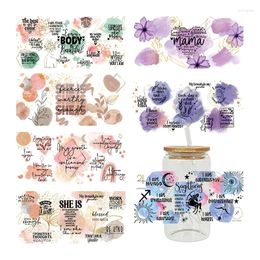 Window Stickers UV DTF Transfer Sticker Words Flowers For The 16oz Libbey Glasses Wraps Bottles Cup Can DIY Waterproof Custom Decals D3684