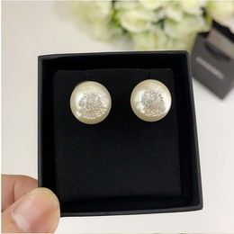Dangle & Chandelier Half round resin pearl rhinestone earrings with European and American fashionable temperament 925 silver needles